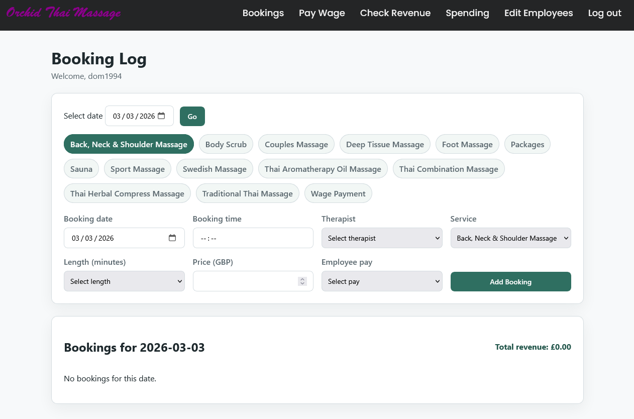 Finance tracker booking list view showing appointment records