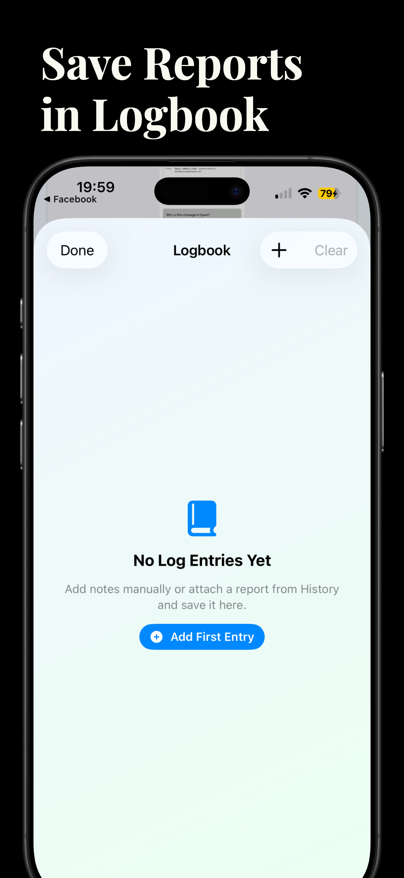 SafeProof — Log any entries screen