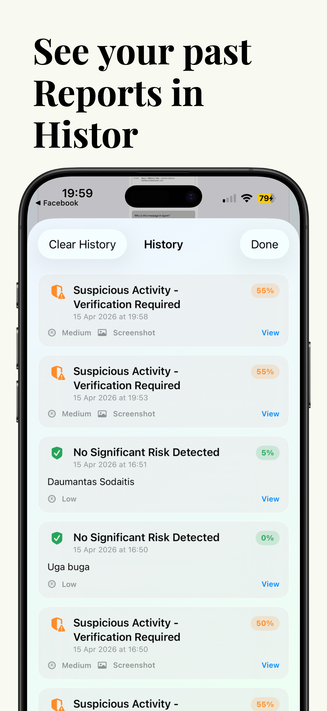 SafeProof — History screen