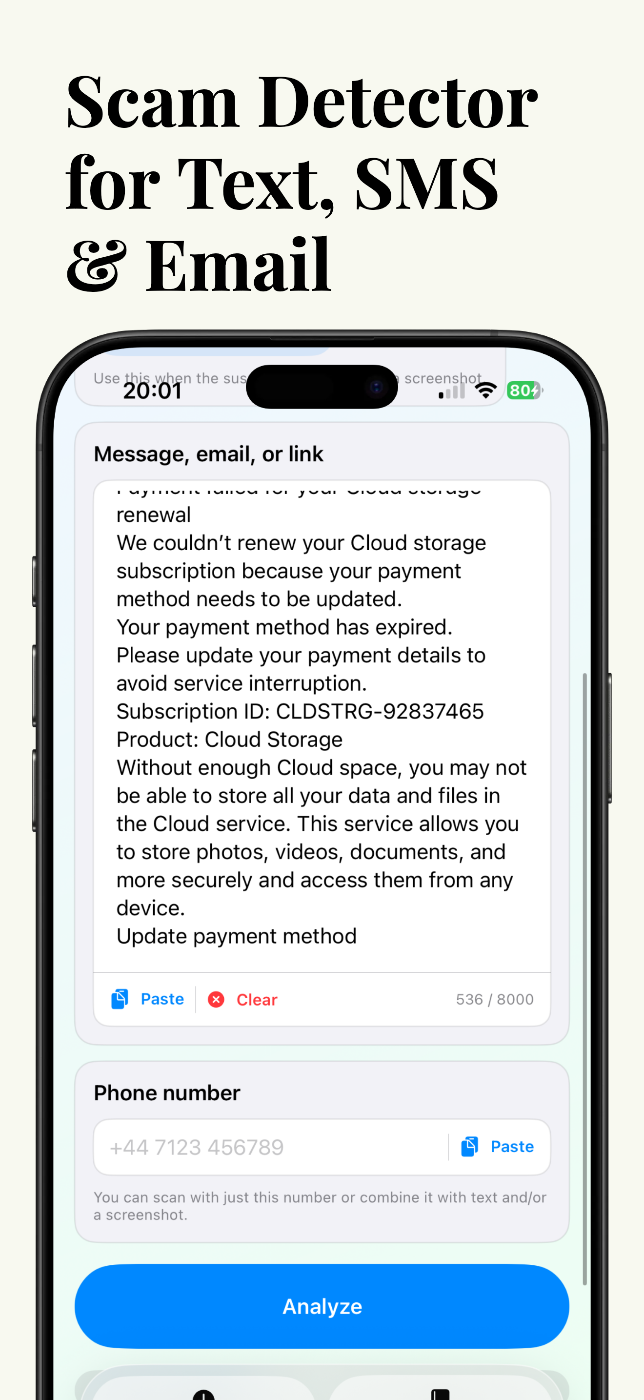 SafeProof app analyse screen