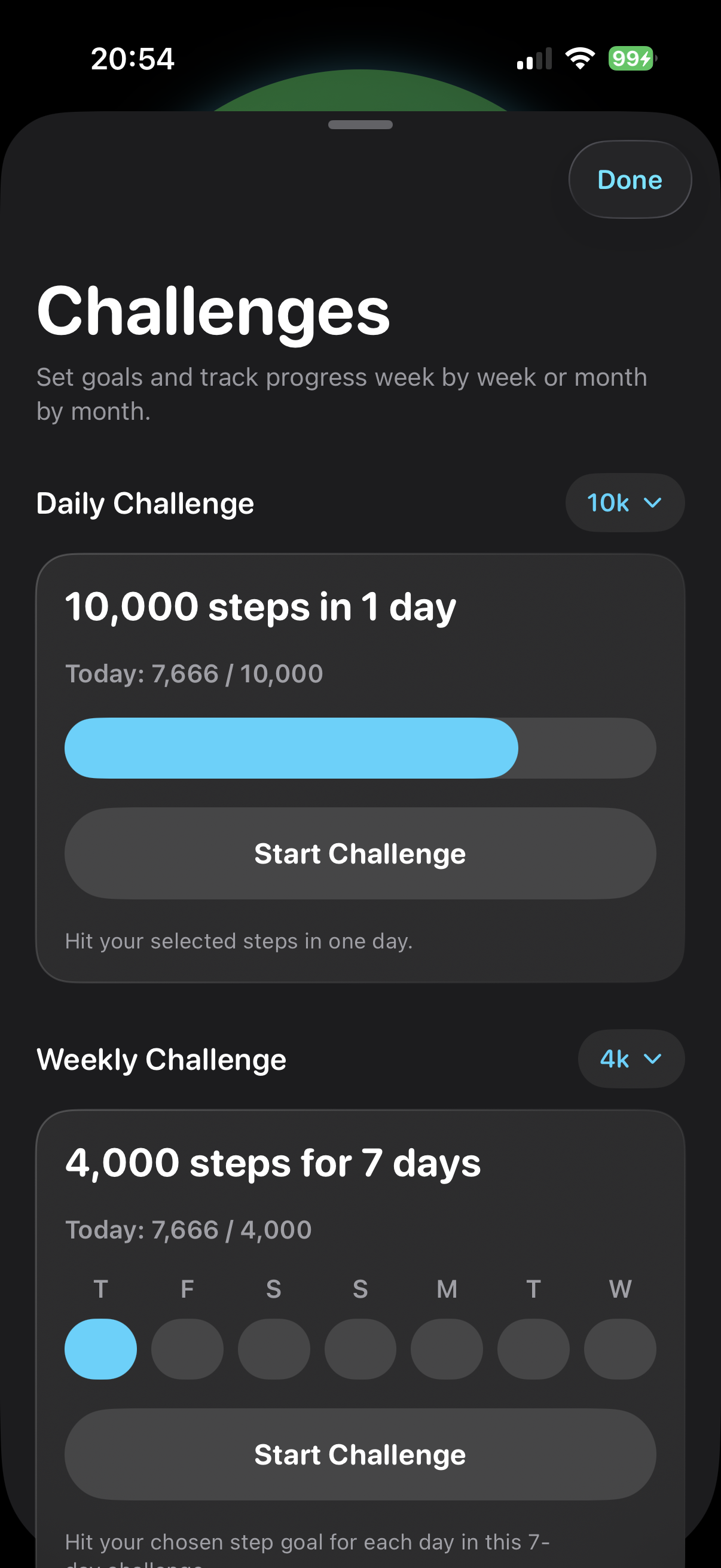 Step challenges screen