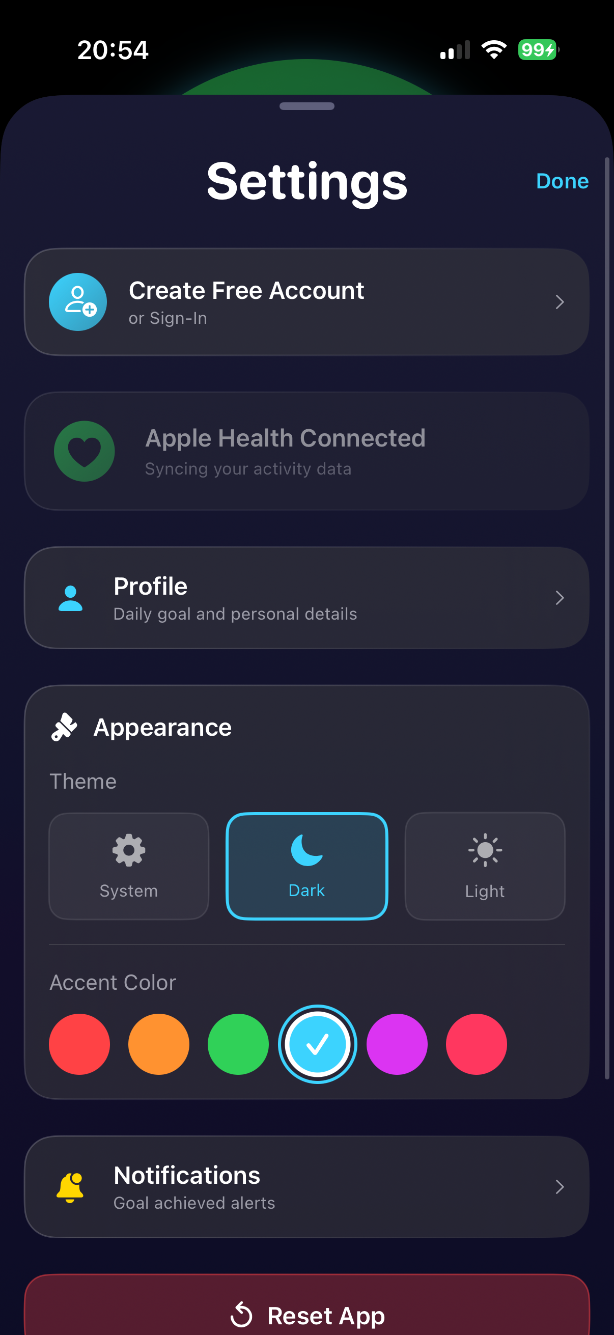 App settings and health sync